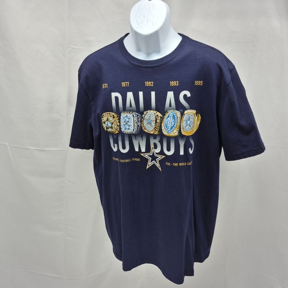 NWOT Dallas Cowboys 5X Super Bowl Champions Rings T-Shirt Navy Blue Men's L